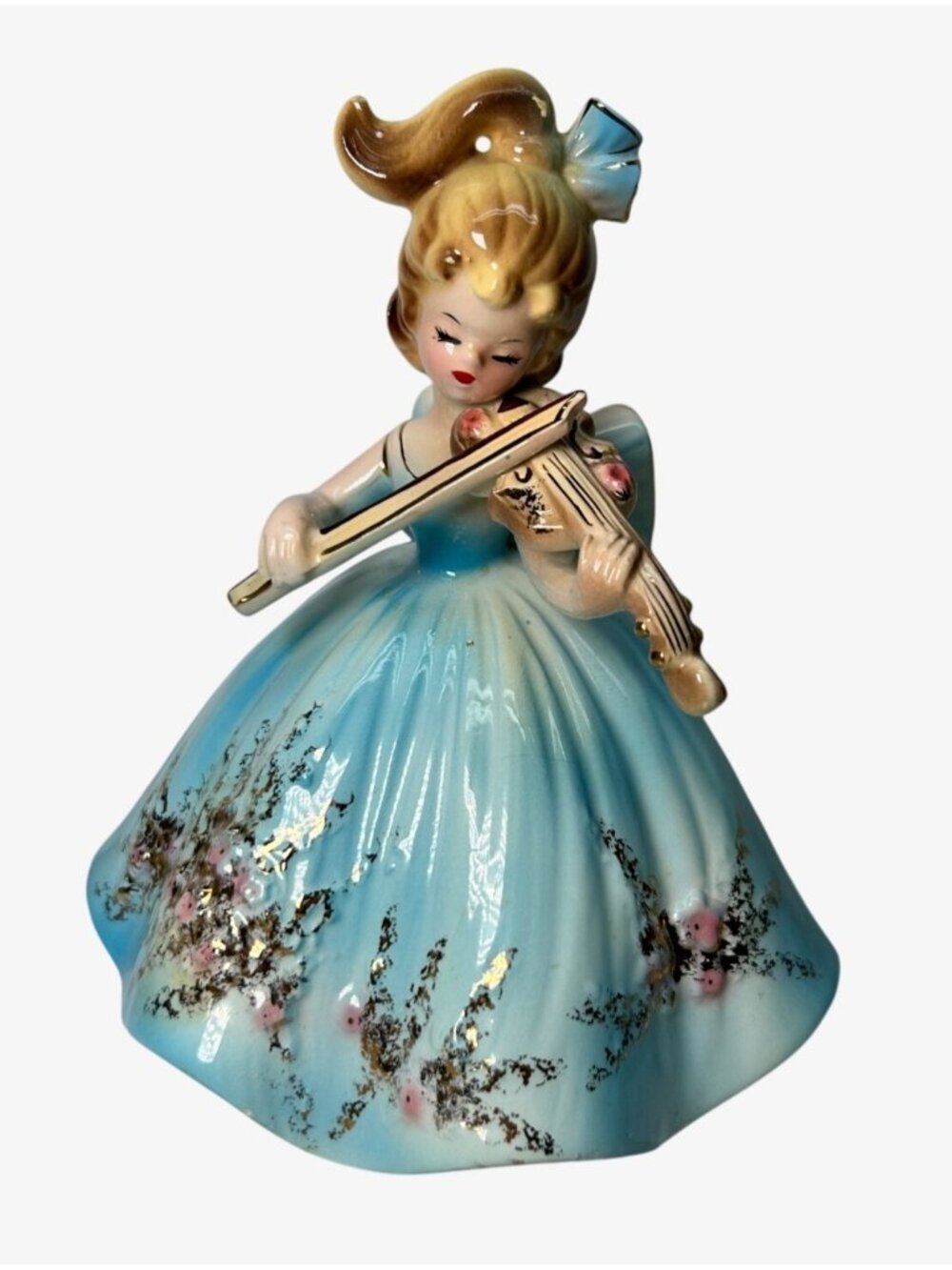 Vintage Josef Originals Bess Girl With Violin Blue Dress Figurine